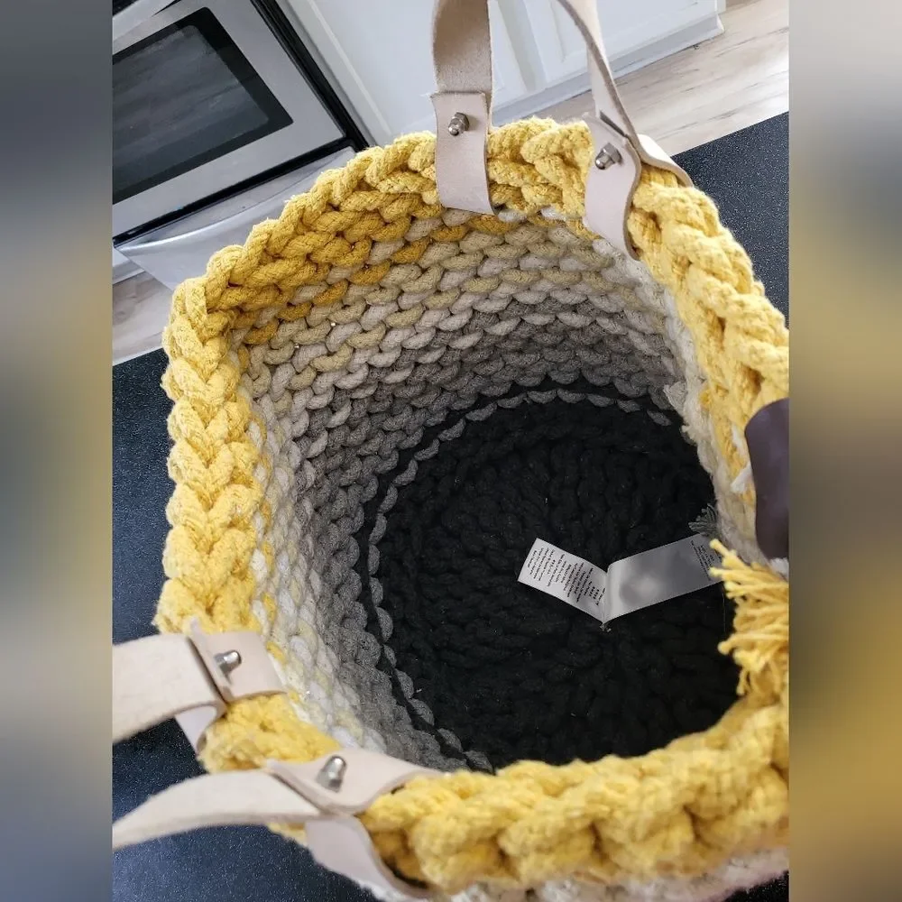 Ugg Rainbow Gradient Thick Rope Basket Yellow Gold Gray Medium Size 12 x 16